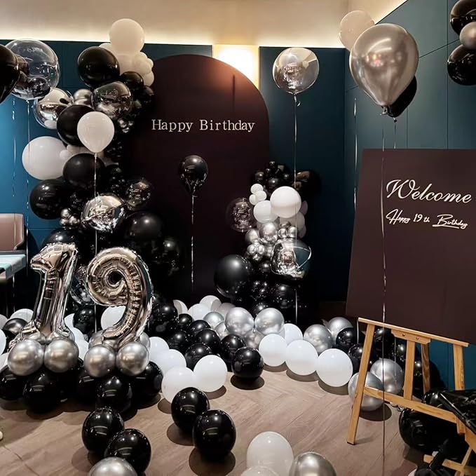 300 Pcs Black White Silver 12 Inch Bulk Latex Balloons for Birthdays Weddings Party Decorations