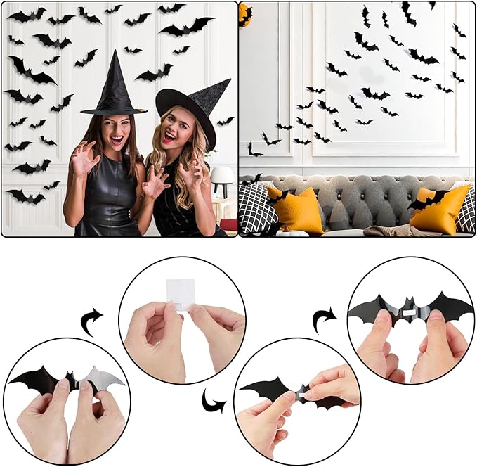 5Pack Halloween Decorations Indoor Halloween Spider Web Tablecloth Table Runners Fireplace Mantel Scarf Cobweb Lampshade Scary 3D Bats for Halloween Spooky Home Decor