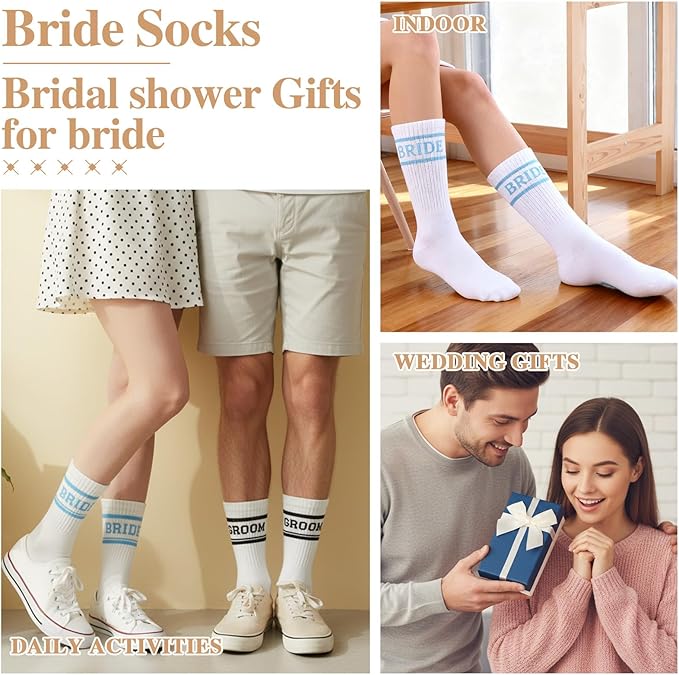 Bride Socks for Wedding Day 2 Pairs - Bridal Groom Socks Bride to Be Something Blue Cotton Ankle Sock with Gift Box