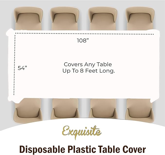 Exquisite 6-Pack Plastic Tablecloth 54x108 Rectangle Value Pack Plastic Table Cover - White