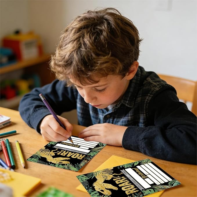 Gold Dinosaur Birthday Party Invitations, 20-Count Jungle Birthday Party Invites With Envelopes-HBYQK-B44