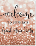 Andaz Press Personalized Graduation Party Signs, Glitzy Rose Gold Glitter, 8.5x11-inch, Welcome to Sophia's Graduation Party, 1-Pack, Bokeh Colored Party Supplies, Custom Name