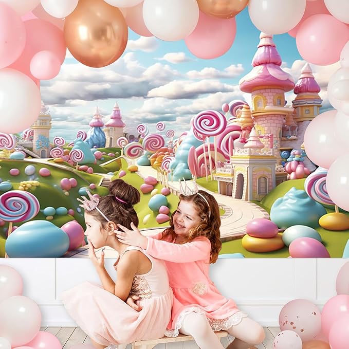 5x3ft Candyland Backdrop Fantasy Sweet Candy Castle Cream Photography Background Candyland Theme Boys Girls Birthday Party Decorations Banner Photo Studio Props