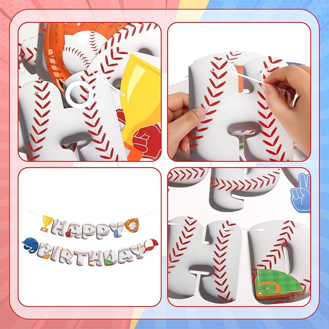 Baseball Happy Birthday Banners Baseball Happy Birthday Bunting Decorations Sports Banner for Kids Boys Sports Themed Party Carnival Party Decorations Supplies