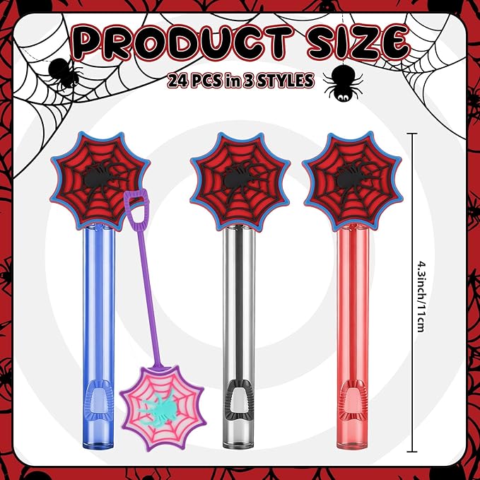 Jenaai 24 Spider Web Bubble Wands Spider Bubble Wand Party Favors for Summer Activity Cartoon Birthday Gifts Carnival Goody Bag Stuffers Wedding Supplies