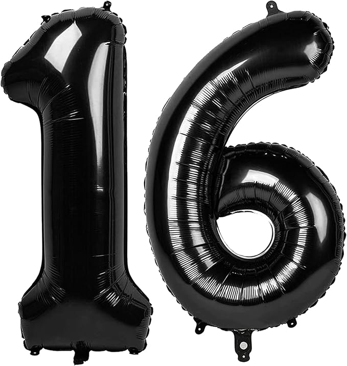 Black Number 16 Balloon - 40 Inch, Birthday Party Decorations, Anniversary & Graduation Supplies
