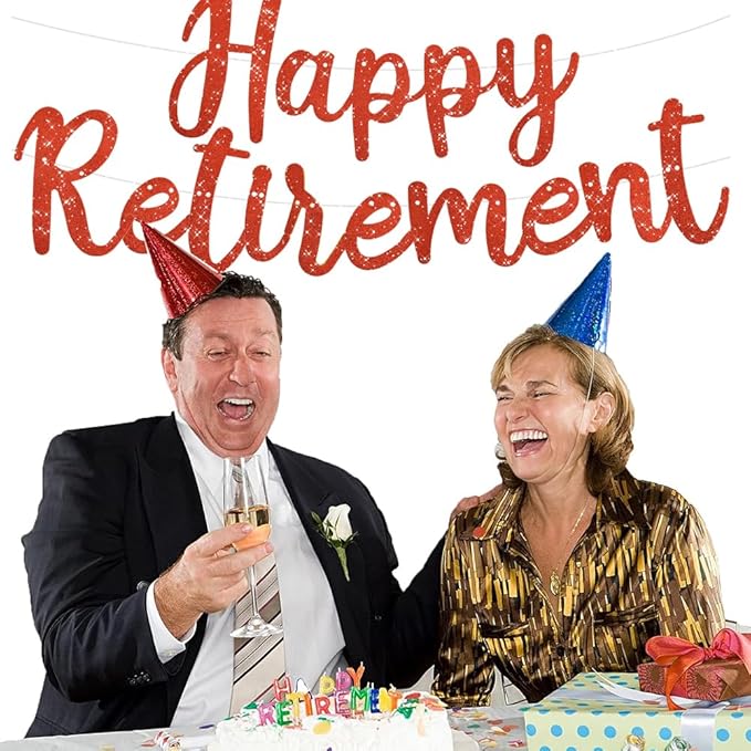 BEISHIDA Red Glitter Happy Retirement Banner - Pre-Strung Banner Decoration for Women & Man, Party Supplies