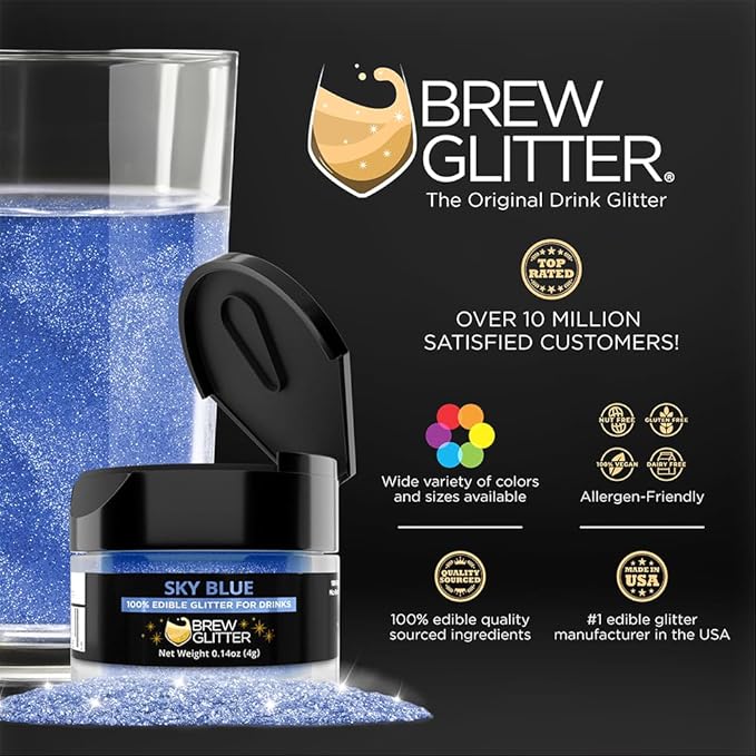 Brew Glitter Edible Glitter for Drinks, Cocktails, Beer, Garnish & Beverages (Sky Blue, 4 Grams)