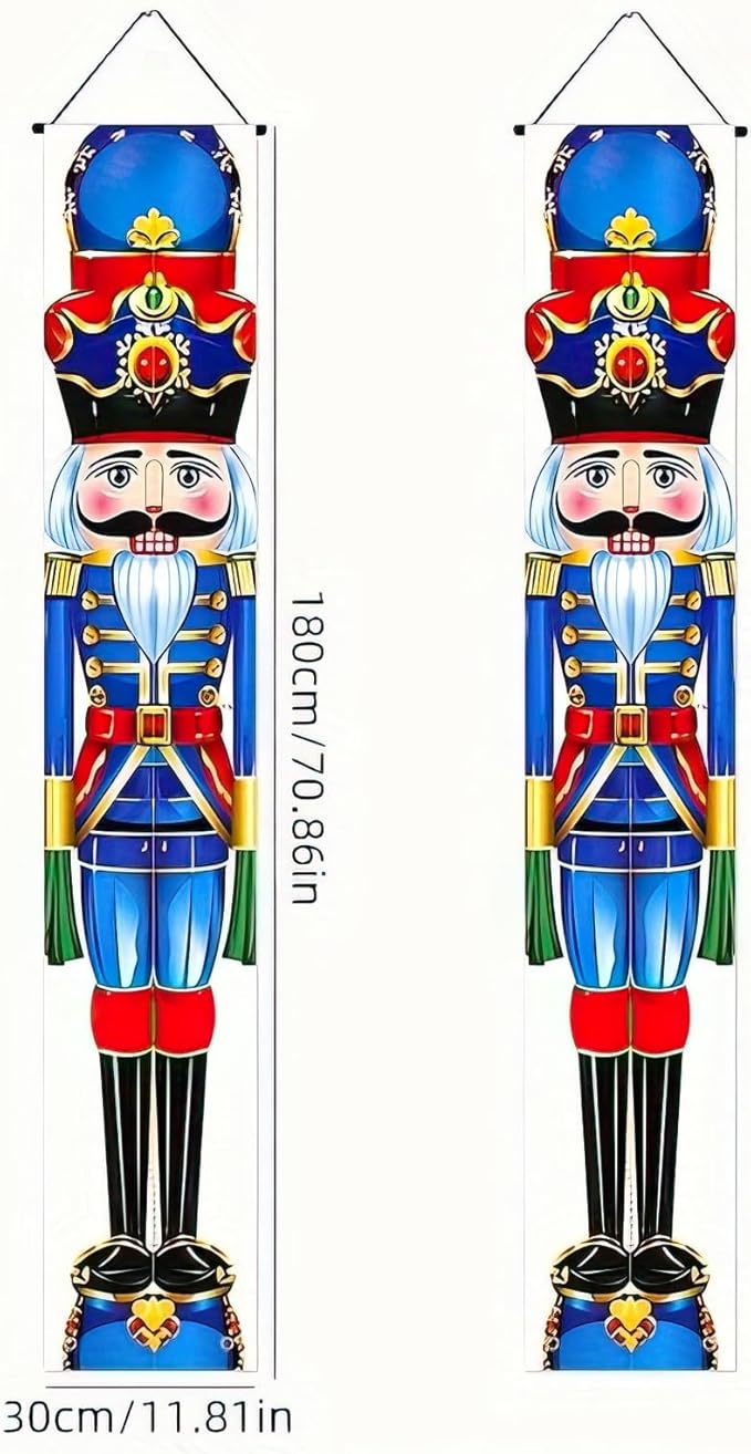 Blue Nutcracker Christmas Porch Banner Set 71"x12" Front Door Outdoor Christmas Decorations, Nutcracker Soldier Doorway Hanging Banners for Entryway, Wall, Fireplace, Winter Holiday Home Decor