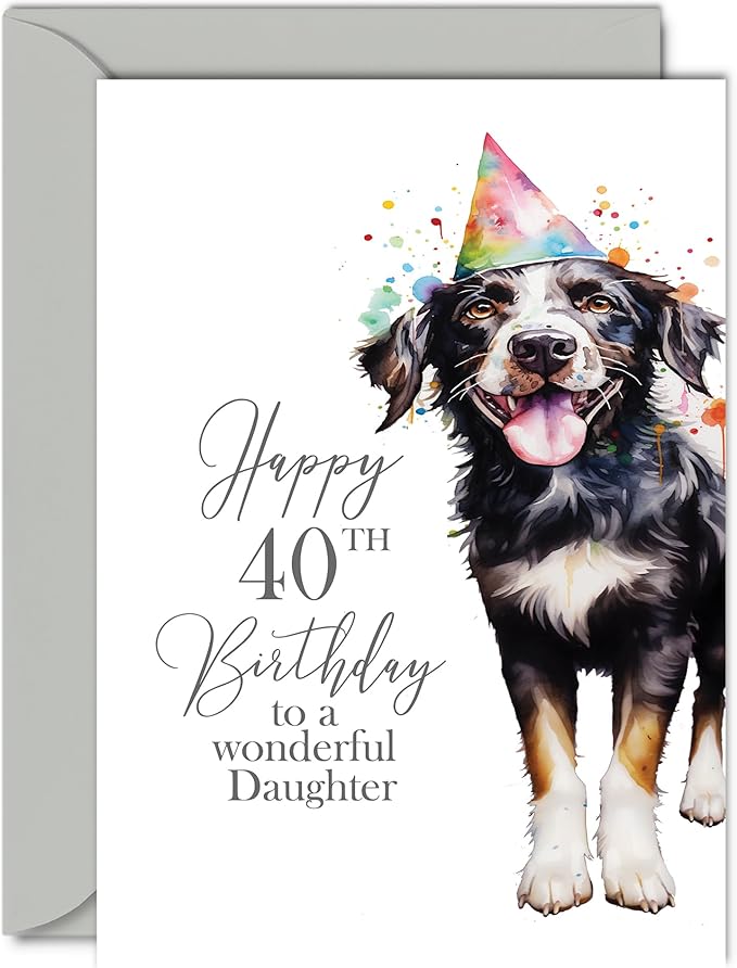 40th Birthday Cards for Daughter - Party Dog - Happy Birthday Card for 40 Year Old Daughter from Dad Mom, A5 Bday Women Woman Her Greeting Cards Gift for Daughter Birthday Gifts