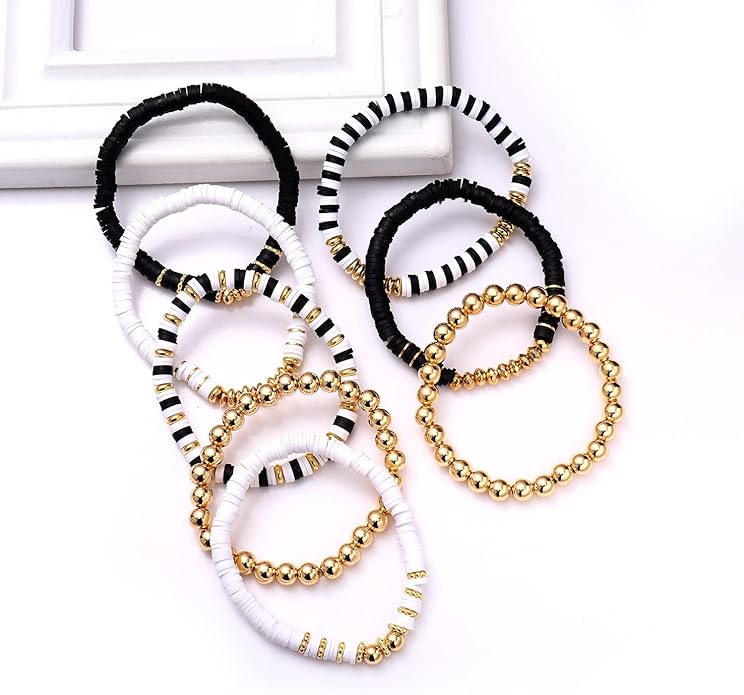 Surfer Heishi Bracelets for Women Stackable Rainbow Vinyl Disc Clay Beaded Stretch Bracelets Elastic Layering Friendship Bracelets Boho Summer Beach Jewelry