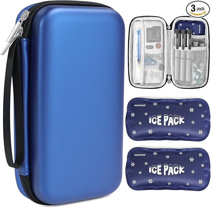 suzamed Insulin Cooler Travel Case,EVA Insulation Travel Medicine Kit with 2 Ice Packs for Diabetes Care,Insulin Pen and Other Diabetic Supplies (Blue)