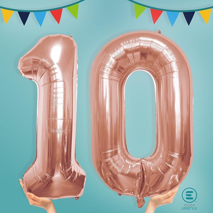 40 Inch Number Celebration and Decoration Balloon for Birthday Parties, Graduations, Anniversaries, Weddings, Photo Shoots, Special Events - Helium Foil Mylar (Rose Gold Number 10)