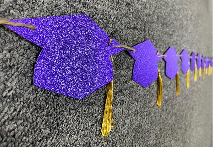Graduation Decorations Class of 2026 Glitter Pre-Strung Congrats Grad Graduation with Tassel Party Congratulations Banner Decor College High School Graduation Party Favors Purple