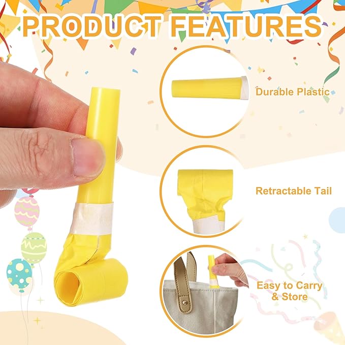 uxcell 20 Pcs Colorful Noise Makers Plastic Party Blowers Party Favors for Birthday Parties Holiday Christmas New Years Gift Favors, Yellow