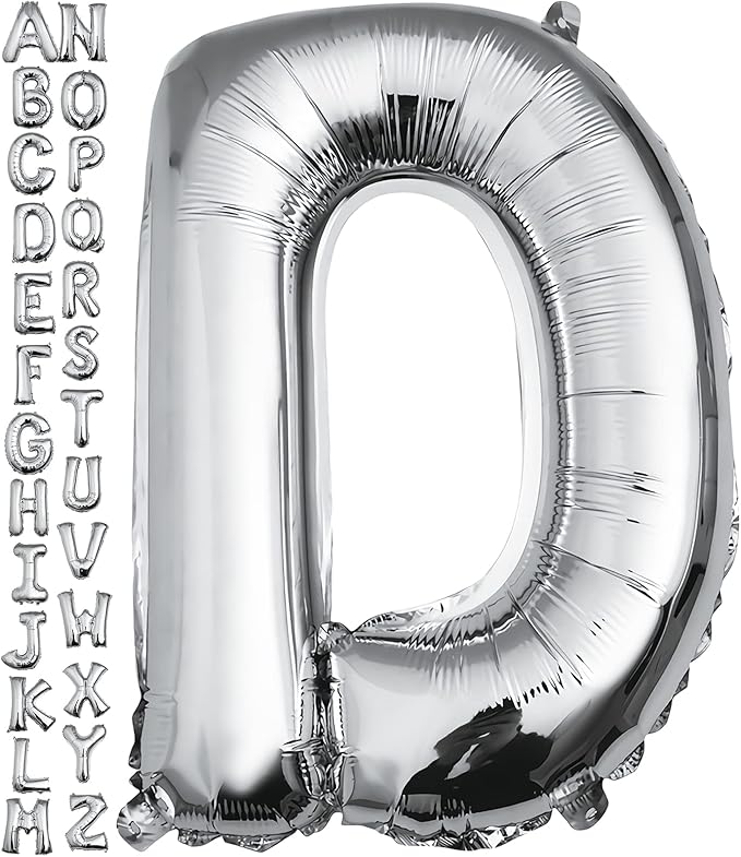 40 inch Silver Letter D Balloon, Big Size Alphabet Foil Mylar Helium Balloons for Birthday Party Celebration Wedding Anniversary Baby Shower Decorations Supplies Alphabet D