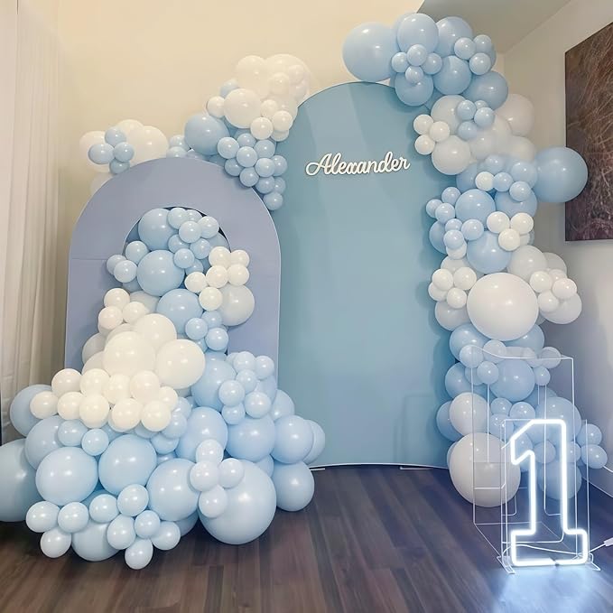 Pastel Blue and White Balloons, 12 Inch 35PCS Light Baby Blue Pearl White with Clear Latex Balloon for Boys Birthday Bachelorette Party Bridal Baby Shower Winter Holiday Party Decorations Supplies