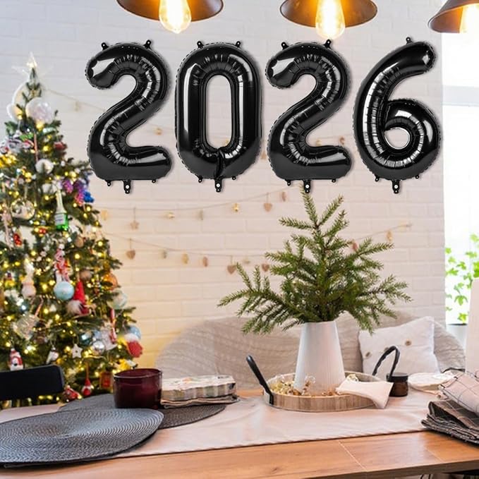 40 Inch Black Number Balloons, 2026 Number Balloons, New Years Decorations, 2026 Balloon for Graduation Happy New Year and 2 6 20 26 Birthday Parties