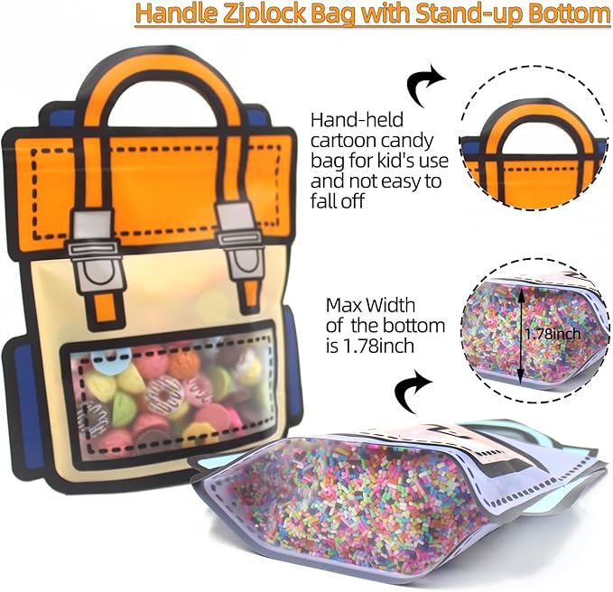 30 Pack Cartoon Backpack Goodie Bags Clear Gift Candy Bags with Handle Small Plastic Ziplock Seal Bag Smell Proof Resealable Packaging Storage Bag Candy Bag Party Favor Birthday(Purple)