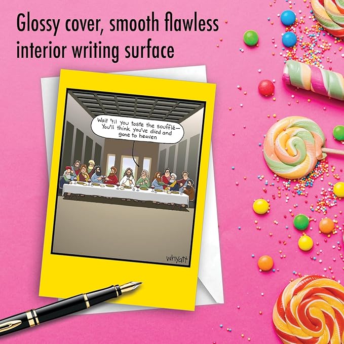 NobleWorks - 1 Funny Cartoon Card for Birthdays - Happy Bday Celebration for Grown-Ups, Humor Stationery Greeting - Taste Souffle 8424