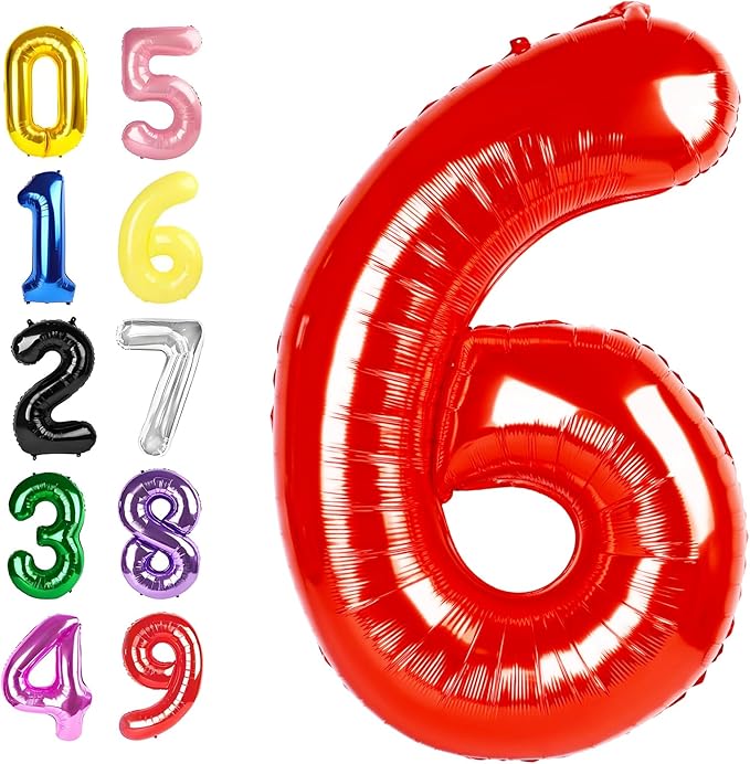 6 Birthday Balloons, 40 Inch Foil Big Balloon for Men And Women, Red Balloons for 6, 16, 26, 60, 2026 Graduation, Birthday, Wedding Anniversary, Xmas, Party Supplies