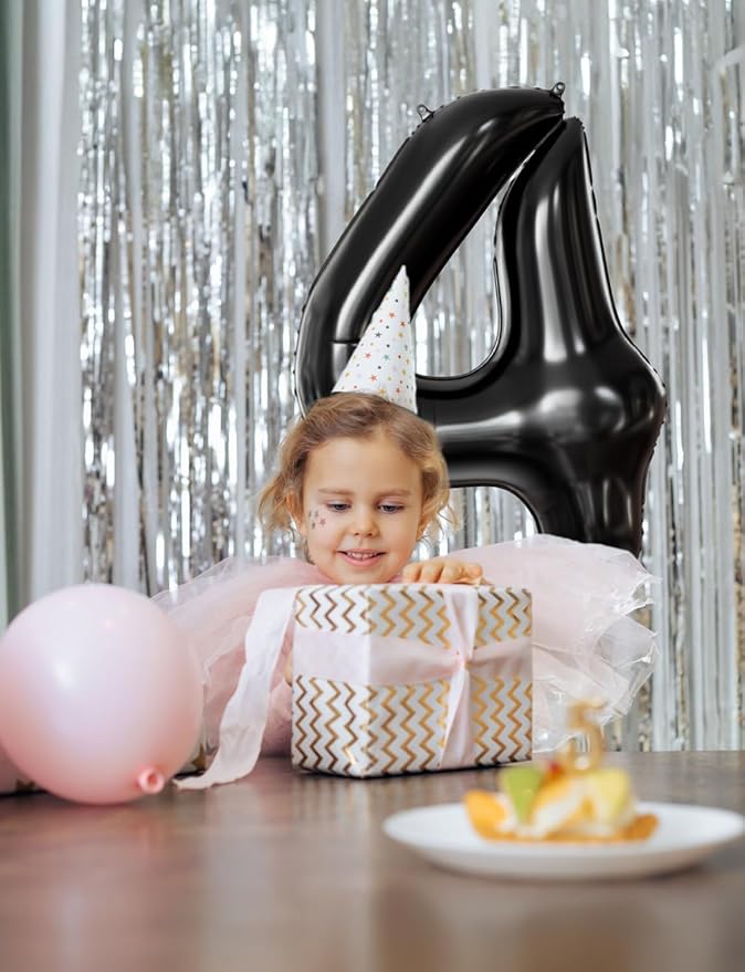 Black Number 4 Balloons – 40 Inch Giant Foil Number Balloon, Black Number Balloon for Men Women Boys Girls Birthday Graduation Anniversary Party Decorations