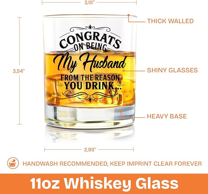 NewEleven Valentines Gifts For Husband - Husband Anniversary, Birthday Gift, Meaningful Gift For Him - Funny Gifts, Whiskey Present For Husbands From Wife, Her - Whiskey Glass