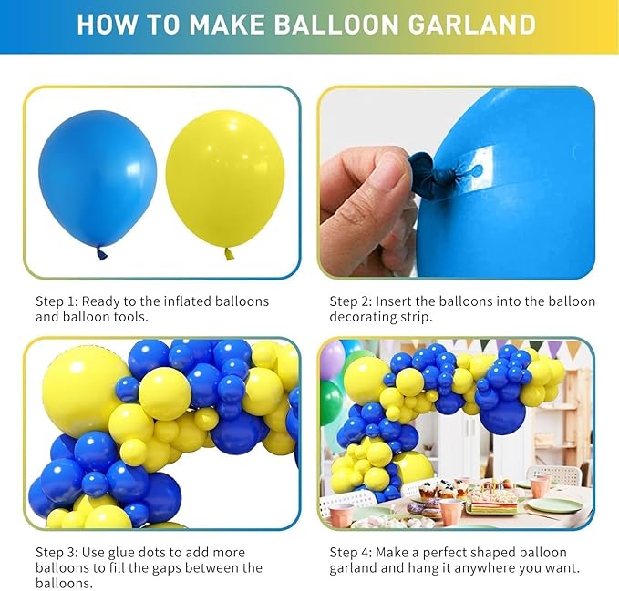 Royal Blue and Yellow Balloon Garland Kit, 100pcs Royal Blue and Yellow Balloon Arch Kit with Different Sizes 18/12/10/5 inch Balloons for Birthday Wedding Anniversary Bachelorette Party Decorations