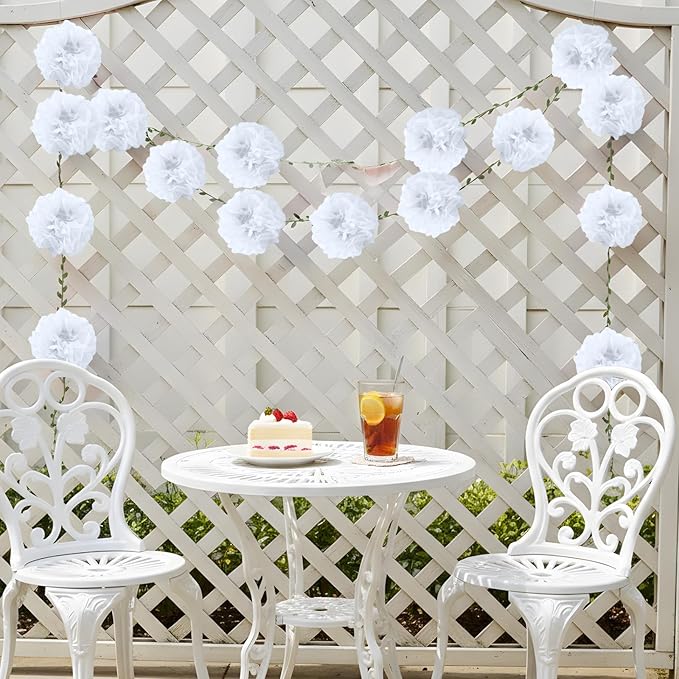 White Flower Garland for Backdrop - 2 Pcs Artificial Paper Floral Garlands for Wedding Home Decor, 8.2 Ft Hanging Fake Flower Vines for Room Wall Table Garden Decoration Aesthetic