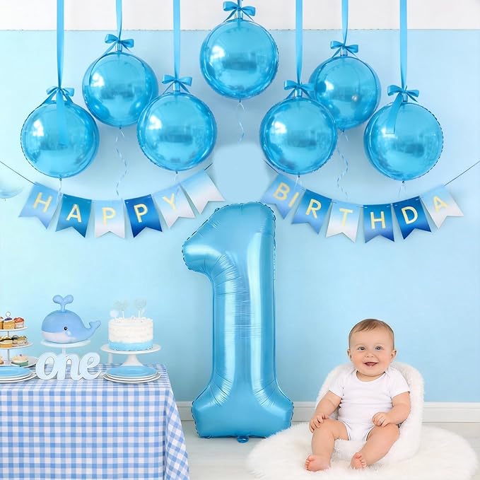 12Pcs Light Blue Round Balloons Foil, 22" 18" 15" 10" 4D Sphere Ball Balloon, Big Metallic Blue Balloons for Graduation Wedding Baby Shower Bridal Shower Birthday Party Decorations Supplies