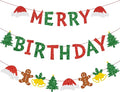 Zwiebeco Merry Christmas Birthday Party Decorations Red Green Banner Hanging Paper Tree Gingerbread Man Bells Hat Sign for Xmas Wall Home Garden Outdoor Accessories Supplies