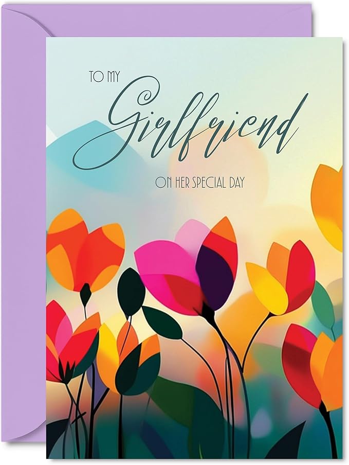 Girlfriend Birthday Card - Vibrant Summer Flowers - Vivid Happy Birthday Card for Girlfriend from Partner Boyfriend, A5 Female Floral Bday Golden Greeting Cards