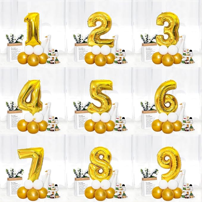 16 In Gold Large Numbers Balloons 0-9, Self Inflating Number 4 Balloons for Boys Girls, Big Gold Digit 4 Balloons for Women Men Birthday Party Anniversary Wedding Supplies Decorations