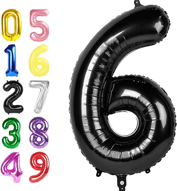 Numbers Balloon 6, 40 Inch Foil Big Balloon for Men And Women, Black Balloons for 6, 16, 26, 60, 2026 Graduation, Birthday, Wedding Anniversary, Xmas, Thanksgiving Day, Party Supplies