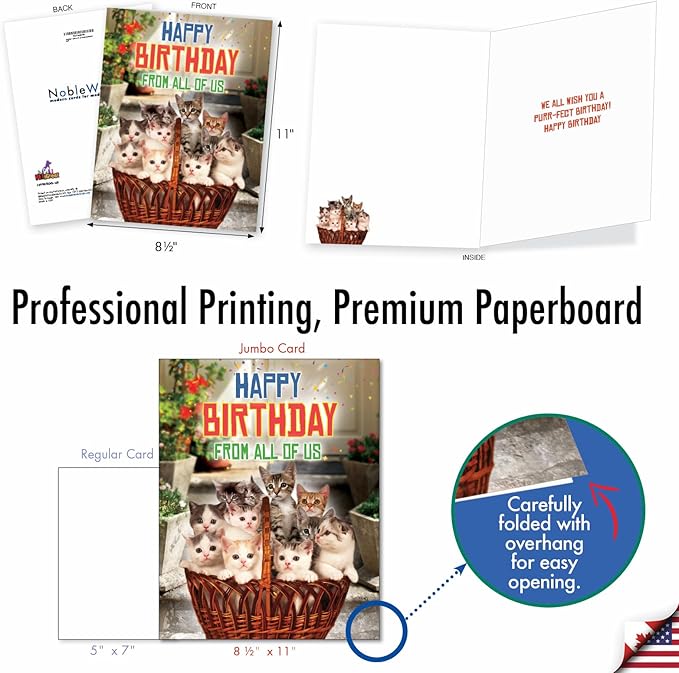 NobleWorks - Hilarious Happy Birthday Card with Envelope (8.5 x 11 Inch) - Funny Animal Greeting Card From All Of Us - From All Us Cats Birthday J5980BDG-US