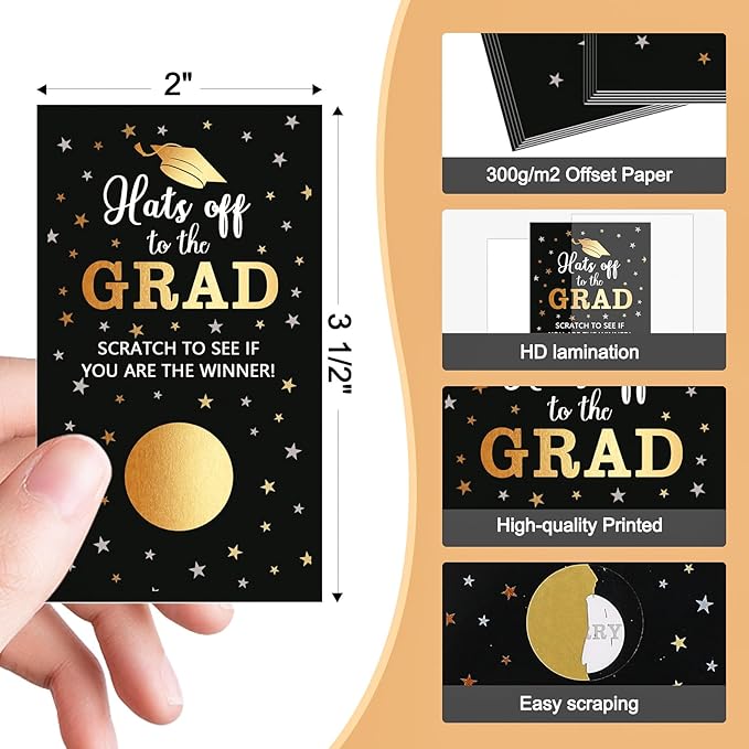 COCHIE 30 Cards Scratch Off Graduation Party Game, Class of 2025 Door Raffle Grad Games, Graduation Parties Supplies Favor Decorations (Black Gold)