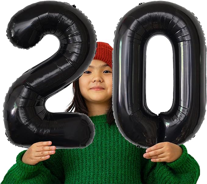 Number Balloons Black Party Balloon - Giant Number 20 Balloon, 40 Inch Large Balloon for 20th Birthday Decorations, Black Party Supplies for Men Women