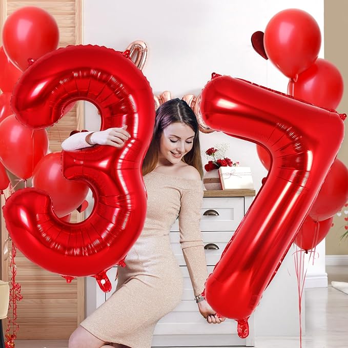 Red Number 7 Balloon 40 Inch, Big Large Foil Helium Number Balloons, Jumbo Giant Mylar Number 7 Balloons for 7 Year Old Birthday Red Party Decorations Supplies Anniversary