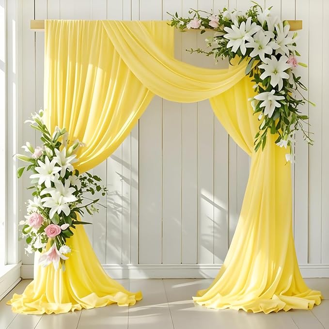 Wedding Arch Draping Fabric 30'' x 18FT Sheer Chiffon Arch Drape Backdrop 1 Panel Yellow Drape for Easter Bridal Shower Baby Shower Photo Booth Church Decor Birthday Party Outdoor Decoration
