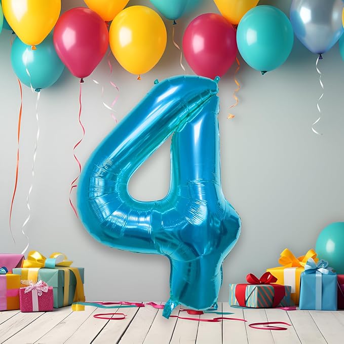 40 Inch Large Blue Number Celebration and Decoration Balloon for Birthday Parties, Graduations, Anniversaries, Weddings, Photo Shoots, Special Events - Helium Foil Mylar (Blue Number 4)
