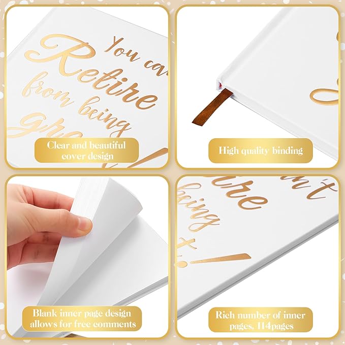 2026 Retirement Guest Book with 2 Markers 8.7'' Square Hardcover Blank Guest Photo Signing Memory Book Happy Retirement Gift Party Supplies for Women Men Teacher Grad Decor(White,Cute)