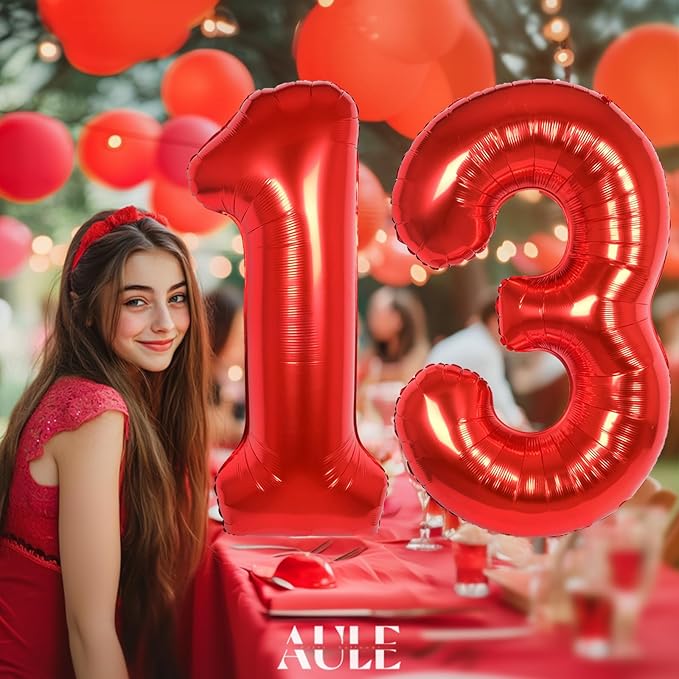 AULE 40 Inch Big Red Foil 13 Number Balloons for Girl Large 13th Happy Birthday Decorations Giant Huge Helium Mylar 31 Anniversary Party Decor