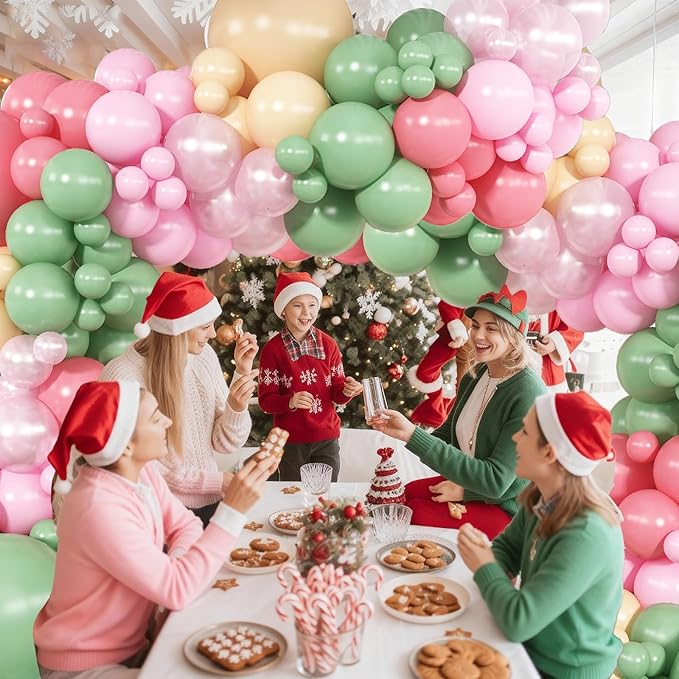 Nutcracker Christmas Fairy Balloon Garland Arch Kit, Sage Green and Pink Balloon, Green White Blush Pink Latex Balloons for Christmas Candyland Easter Floral Wedding Birthday Party Decor