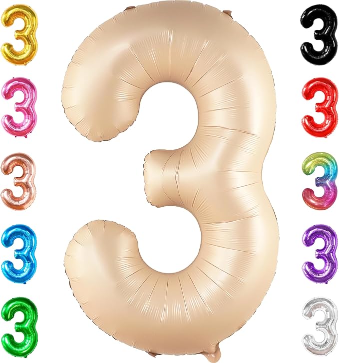 KatchOn, Giant, Number 3 Balloon Caramel - 40 Inch | Number Three Balloon, 3rd Birthday Party Decorations | 3rd Birthday decorations for Girls | Happy Anniversary decorations