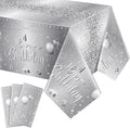Tudomro 3 Pcs Happy Birthday Tablecloths Happy Birthday Party Decorations Plastic Table Cover Rectangular Cloths for Women Men Baby Shower Party Supplies, 108 x 54 Inch (Silver)