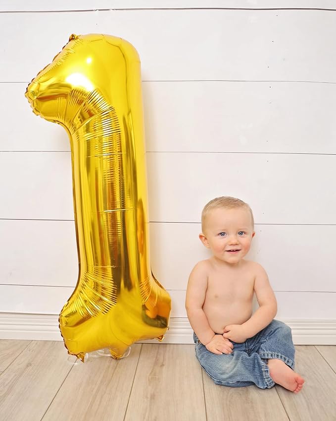Gold Number 1 Balloon for First Birthday 40 Inch, 1st One Number Balloons Birthday Decorations for Girl Boy Toddler Baby