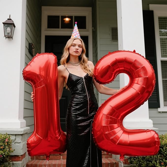 40 Inch Red Number 12 Digital Balloon,Jumbo Mylar Foil Helium Balloon for 12 Balloons for Birthday Party,Wedding Anniversary Party Decorations