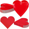 Valentine's Day Party Decorations, Disposable 9" Paper Plates and 3 Ply Napkins Heart Shaped Love for Wedding Engagement Valentine's Day, Bridal Shower, Mother's Day, Birthday Party, 50 Count / Red
