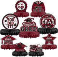 9PCS Graduation Party Decorations Class of 2026 Congrats Grad Table Centerpiece Congratulate Graduation Honeycomb Table Toppers for Graduation Party Supplies(Maroon,Black）