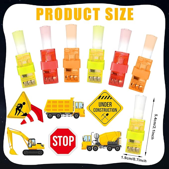 36 PCS Construction Party Favors Traffic Zone LED Light Up Finger Lights, Glow in the Dark Vehicles Party Finger Light Bulk for Chriatmas Goodie Treat Bags Stuffers Dump Truck Birthday Party Supplies